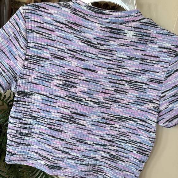 H&M Divided Crop Top Short Sleeve Ribbed Knit Stretch Crew Neck 90's Y2K Marled - Picture 8 of 11